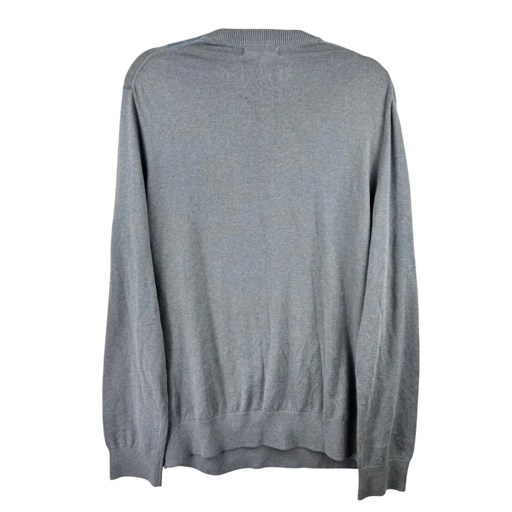 Banana Republic Argyle Sweater Mens Large Grey Blue Silk Cashmere V-Neck Preppy